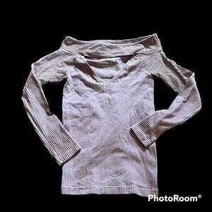 Pink off the shoulder stretchy long sleeve free people shirt